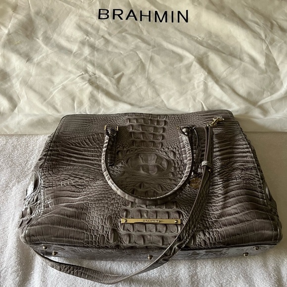 Brahmin Gray Crocodile Embossed Satchel - Picture 1 of 4